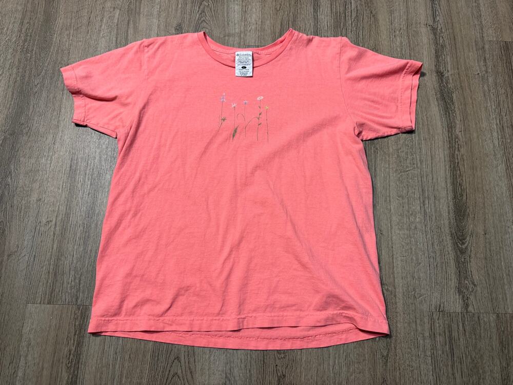 Vintage Columbia Women's Floral Graphic Pink Short Sleeve Tee